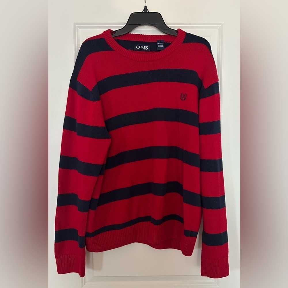 Rugby oversize 100% cotton Chaps red & navy blue striped crewneck Sweater men XL